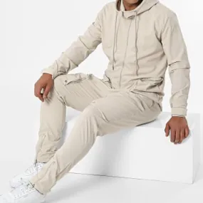 LL602 Set giacca con zip e pantaloni da jogging con cappuccio beige