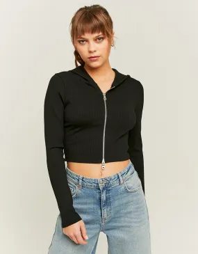 Top Corto Nero con Cappuccio  
